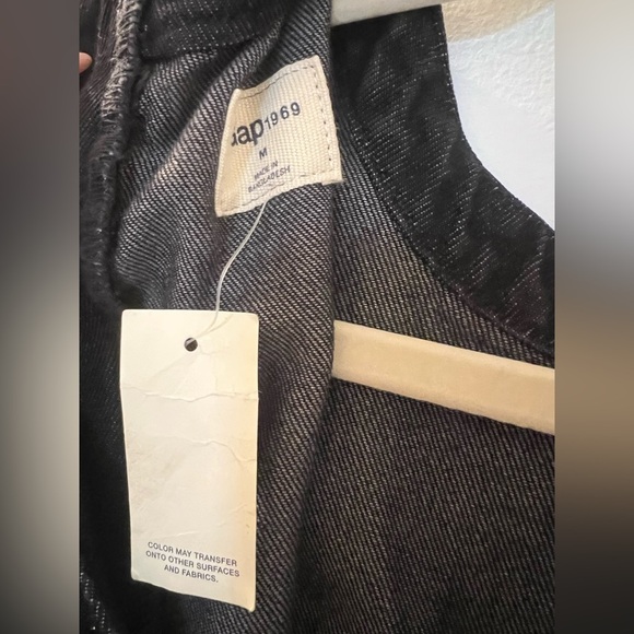 GAP 1969 Black Denim Mock Neck Frayed Raw Hem Jean Shell Sleeveless Tank, Size M - Picture 5 of 8